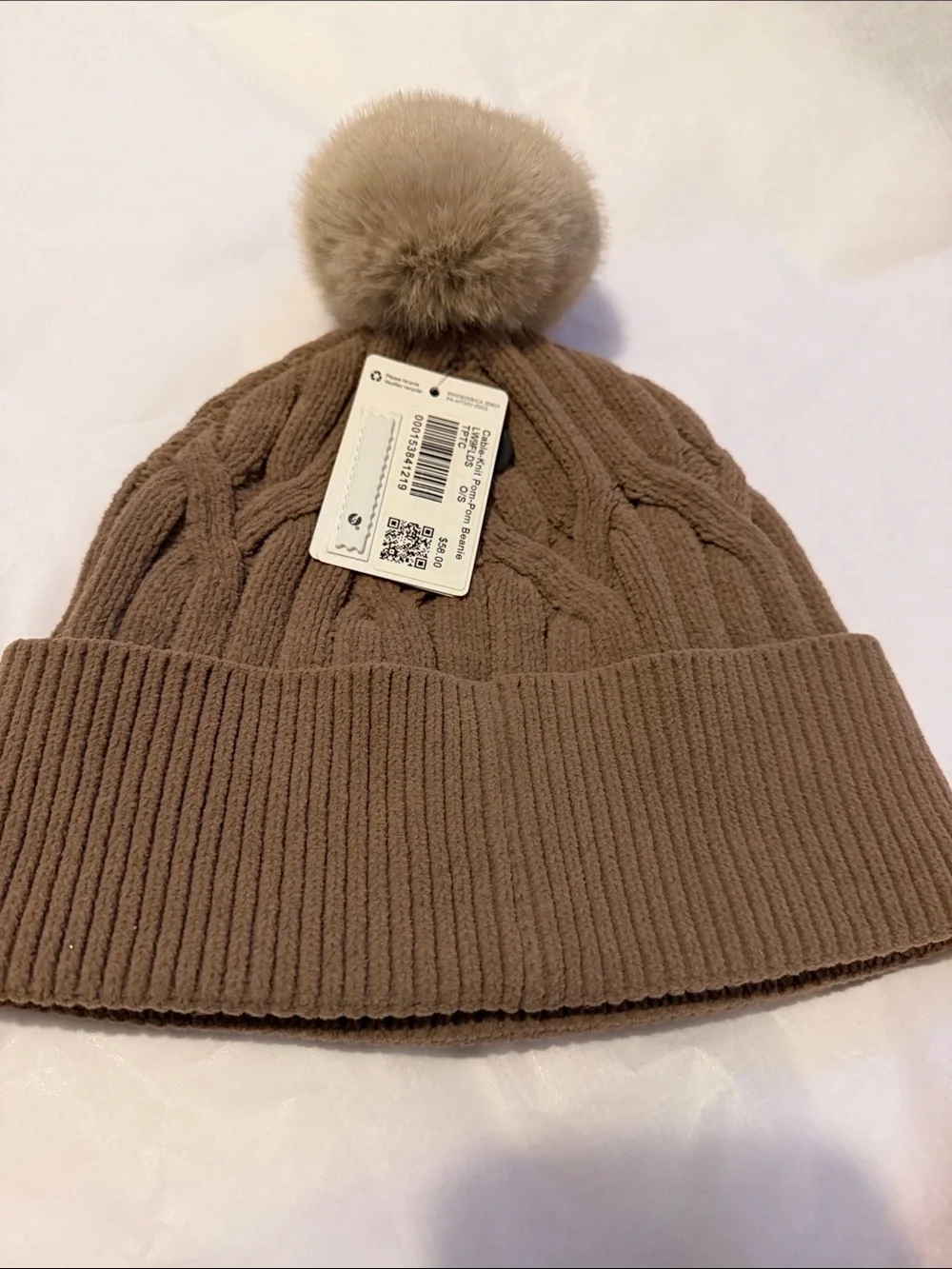 lululemon athletica Taupe Cable-Knit Pom Beanie